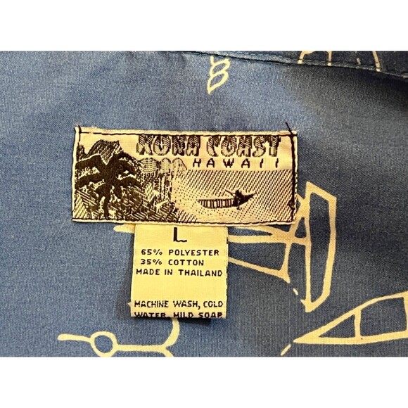 KONA COAST Men's Short Sleeve Button Down Sailing Hawaiian Shirt Blue Large - Picture 5 of 6